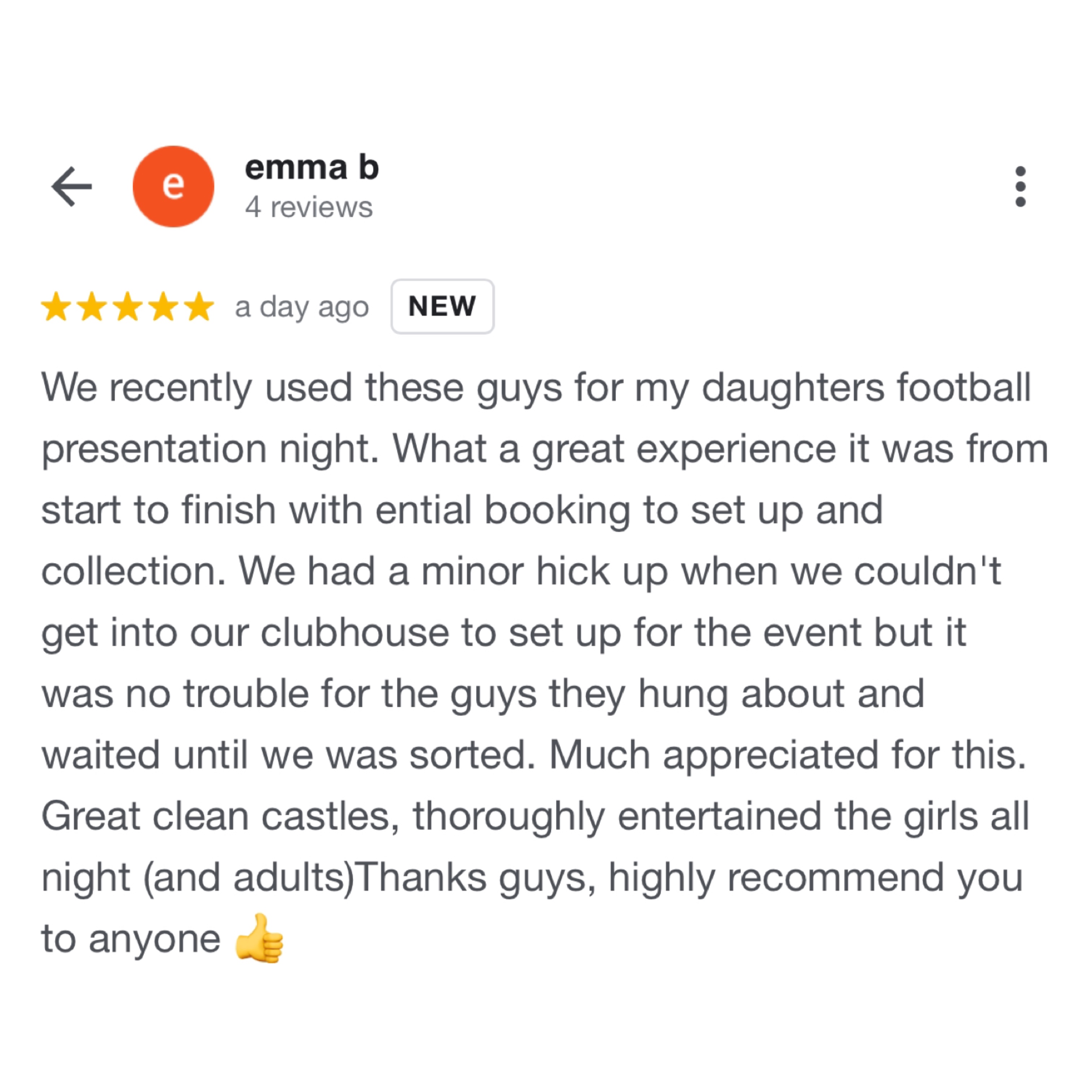 Premium Inflatables Google Reviews