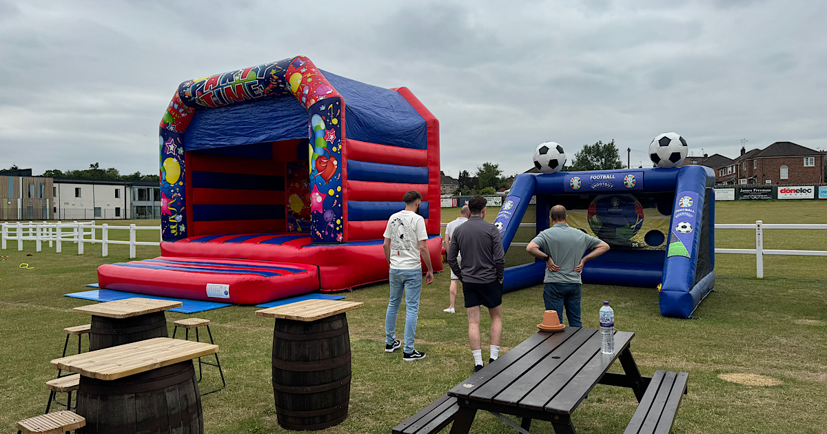 giant events bouncy castle and inflatable football penalty shootout games corporate fun day Harrogate